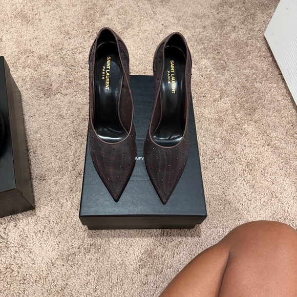 Saint Laurent Anja Dark Brown Studded Heels - Picture 6 of 6